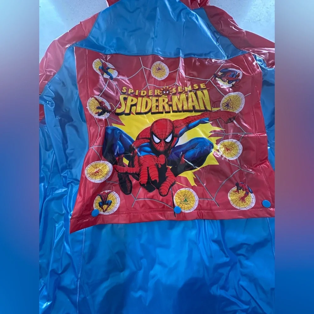 Spider-Man Rain Jacket / Slicker. Room to wear backpack under the Jacket…
